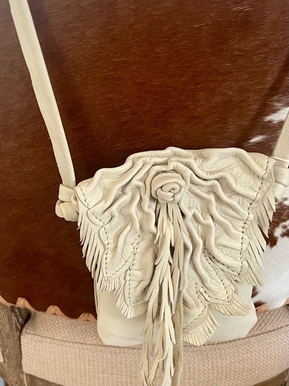 Cream Fringe Crossbody Bag Deer Skin